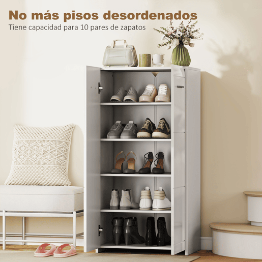 Sapateira moderna com prateleiras ajustáveis para 10 pares de sapatos, 55x36x108 cm, branco brilhante