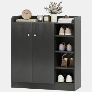 Sapateira estreita com 2 portas e prateleiras ajustáveis para 12 pares de sapatos, 83x30x90 cm, preta