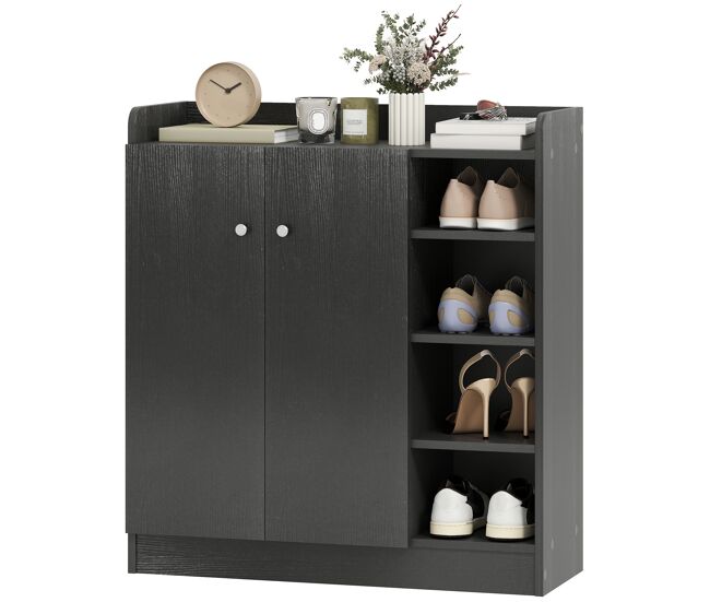 Mueble zapatero de 2 puertas zapatero estrecho con estantes ajustables para 12 pares 83x30x90 cm negro