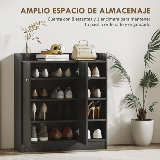 Sapateira estreita com 2 portas e prateleiras ajustáveis para 12 pares de sapatos, 83x30x90 cm, preta Sapateira estreita com 2 portas e prateleiras ajustáveis para 12 pares de sapatos, 83x30x90 cm, preta