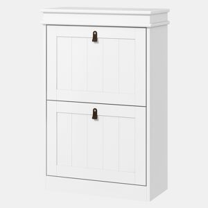 Sapateira estreita com 2 portas de abrir e prateleiras ajustáveis para 10 pares de sapatos, ideal para hall de entrada, medindo 54x24x82,5 cm