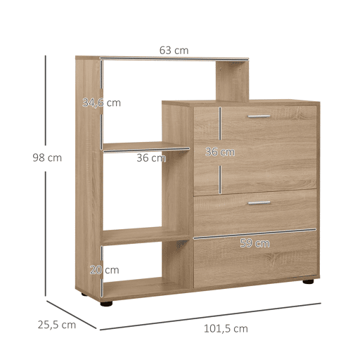 Sapateira de madeira com prateleiras e nichos, armário para sapatos para hall de entrada, 101,5 x 25,5 x 98 cm Sapateira de madeira com prateleiras e nichos, armário para sapatos para hall de entrada, 101,5 x 25,5 x 98 cm