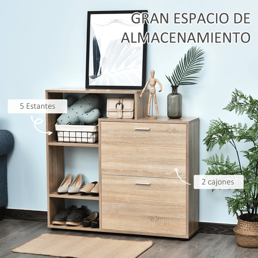 Sapateira de madeira com prateleiras e nichos, armário para sapatos para hall de entrada, 101,5 x 25,5 x 98 cm Sapateira de madeira com prateleiras e nichos, armário para sapatos para hall de entrada, 101,5 x 25,5 x 98 cm