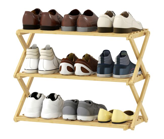 Zapatero estrecho de bambú zapatero vertical plegable de 3 niveles sin instalación natural