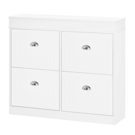 Sapateira estreita com 4 portas, prateleiras ajustáveis e removíveis, capacidade para 16 pares, ideal para hall de entrada, 98 x 24 x 83 cm, branca Sapateira estreita com 4 portas, prateleiras ajustáveis e removíveis, capacidade para 16 pares, ideal para hall de entrada, 98 x 24 x 83 cm, branca