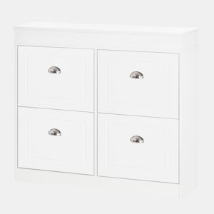 Sapateira estreita com 4 portas, prateleiras ajustáveis e removíveis, capacidade para 16 pares, ideal para hall de entrada, 98 x 24 x 83 cm, branca