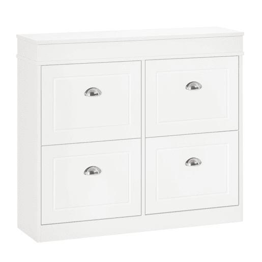 Sapateira estreita com 4 portas, prateleiras ajustáveis e removíveis, capacidade para 16 pares, ideal para hall de entrada, 98 x 24 x 83 cm, branca Sapateira estreita com 4 portas, prateleiras ajustáveis e removíveis, capacidade para 16 pares, ideal para hall de entrada, 98 x 24 x 83 cm, branca