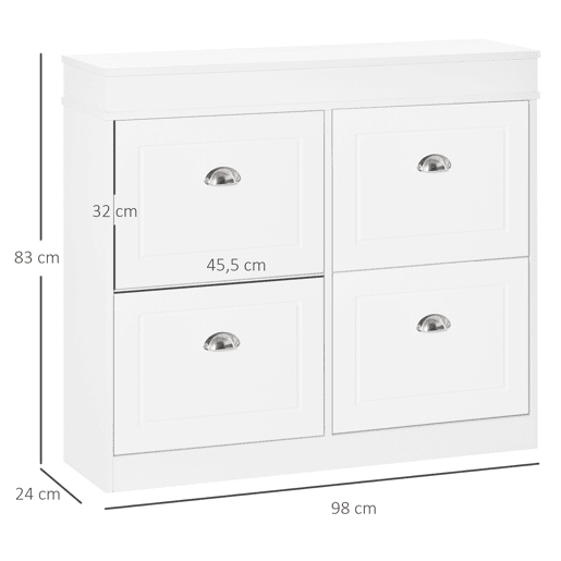 Sapateira estreita com 4 portas, prateleiras ajustáveis e removíveis, capacidade para 16 pares, ideal para hall de entrada, 98 x 24 x 83 cm, branca Sapateira estreita com 4 portas, prateleiras ajustáveis e removíveis, capacidade para 16 pares, ideal para hall de entrada, 98 x 24 x 83 cm, branca