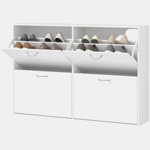 Sapateira branca moderna com 4 gavetas basculantes para 16 a 24 pares de sapatos, ideal para hall de entrada, 120 x 24 x 81 cm