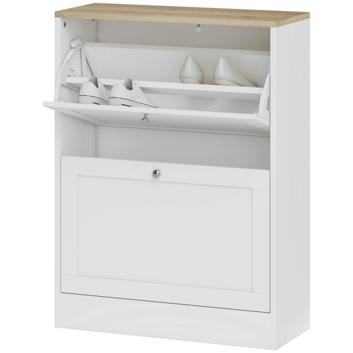 Sapateira pararedor com 2 portas e prateleiras ajustáveis para 12 pares de sapatos, 60x23,5x80 cm, branca