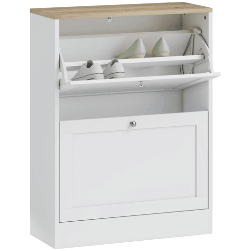 Sapateira pararedor com 2 portas e prateleiras ajustáveis para 12 pares de sapatos, 60x23,5x80 cm, branca