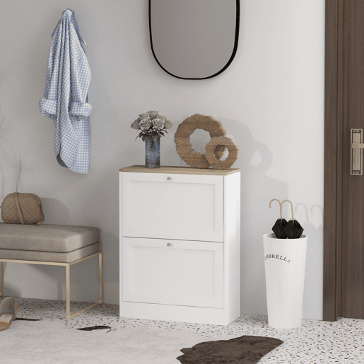 Sapateira pararedor com 2 portas e prateleiras ajustáveis para 12 pares de sapatos, 60x23,5x80 cm, branca