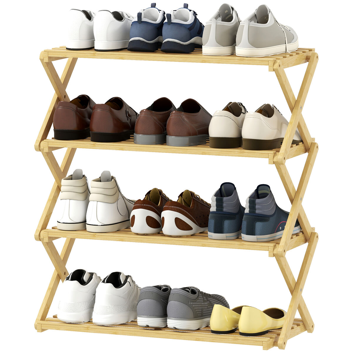Zapatero estrecho de bambú zapatero vertical plegable de 4 niveles sin instalación natural