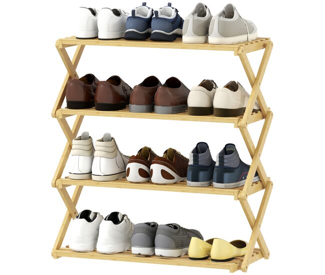 Zapatero estrecho de bambú zapatero vertical plegable de 4 niveles sin instalación natural