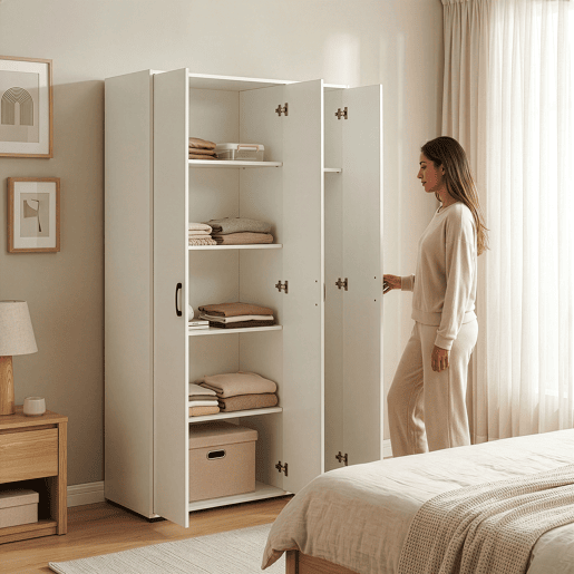 Armário multifuncional Chalvefted com 3 portas e compartimentos 175x90x35 cm Branco en.casa