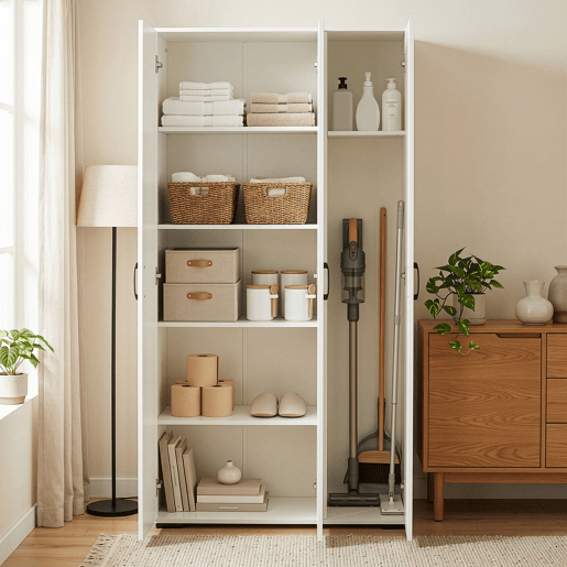 Armário multifuncional Chalvefted com 3 portas e compartimentos 175x90x35 cm Branco en.casa