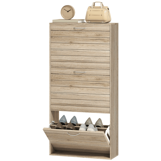 Sapateira estreita com 3 portas de abrir, sapateira para hall de entrada, prateleiras ajustáveis para 12 pares de sapatos, carvalho Sapateira estreita com 3 portas de abrir, sapateira para hall de entrada, prateleiras ajustáveis para 12 pares de sapatos, carvalho