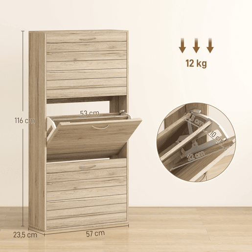 Sapateira estreita com 3 portas de abrir, sapateira para hall de entrada, prateleiras ajustáveis para 12 pares de sapatos, carvalho Sapateira estreita com 3 portas de abrir, sapateira para hall de entrada, prateleiras ajustáveis para 12 pares de sapatos, carvalho