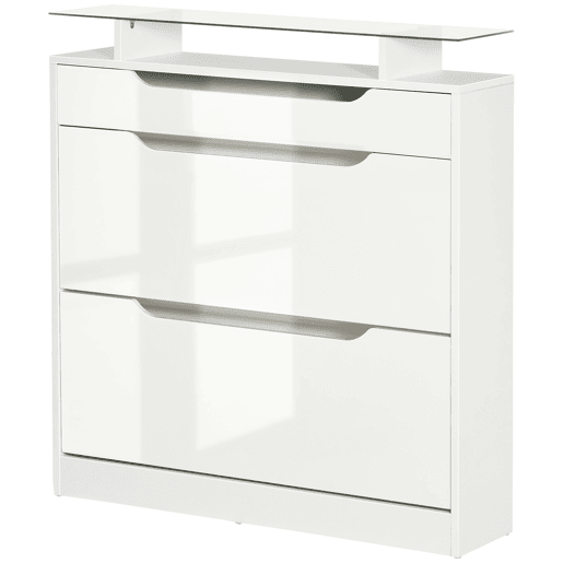 Sapateira estreita com 2 portas para 16 pares de sapatos, com gaveta, prateleira aberta e tampo de vidro, ideal para hall de entrada ouredor, 89 x 23 x 96 cm, branca Sapateira estreita com 2 portas para 16 pares de sapatos, com gaveta, prateleira aberta e tampo de vidro, ideal para hall de entrada ouredor, 89 x 23 x 96 cm, branca