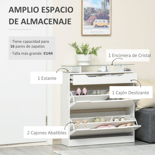 Sapateira estreita com 2 portas para 16 pares de sapatos, com gaveta, prateleira aberta e tampo de vidro, ideal para hall de entrada ouredor, 89 x 23 x 96 cm, branca Sapateira estreita com 2 portas para 16 pares de sapatos, com gaveta, prateleira aberta e tampo de vidro, ideal para hall de entrada ouredor, 89 x 23 x 96 cm, branca