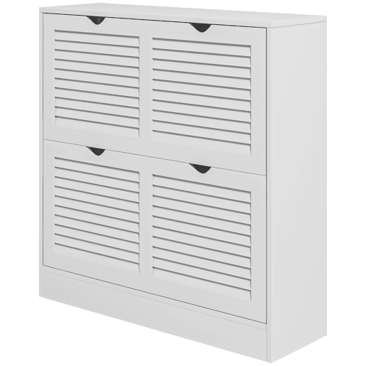 Sapateira de entrada com 2 gavetas basculantes e prateleiras ajustáveis para 16 pares de sapatos, 81,5 x 25 x 83 cm, branca