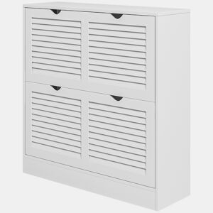 Sapateira de entrada com 2 gavetas basculantes e prateleiras ajustáveis para 16 pares de sapatos, 81,5 x 25 x 83 cm, branca