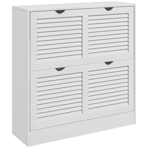 Sapateira de entrada com 2 gavetas basculantes e prateleiras ajustáveis para 16 pares de sapatos, 81,5 x 25 x 83 cm, branca