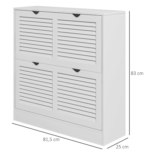 Sapateira de entrada com 2 gavetas basculantes e prateleiras ajustáveis para 16 pares de sapatos, 81,5 x 25 x 83 cm, branca