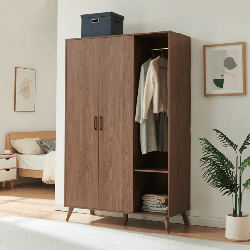 Roupeiro Norg 2 portas 2 varões 5 compartimentos 191x80x52 cm Aspecto nogueira en.casa