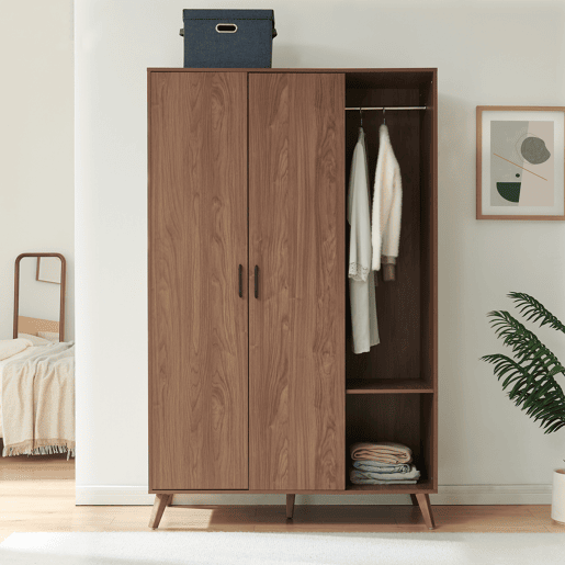 Roupeiro Norg 2 portas 2 varões 5 compartimentos 191x80x52 cm Aspecto nogueira en.casa
