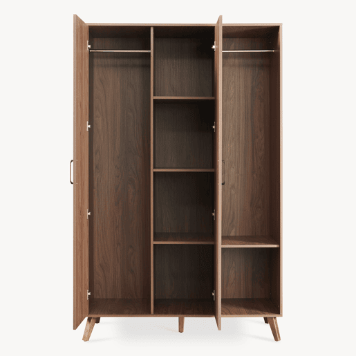 Roupeiro Norg 2 portas 2 varões 5 compartimentos 191x80x52 cm Aspecto nogueira en.casa