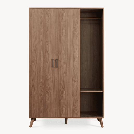 Roupeiro Norg 2 portas 2 varões 5 compartimentos 191x80x52 cm Aspecto nogueira en.casa