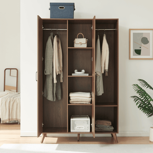 Roupeiro Norg 2 portas 2 varões 5 compartimentos 191x80x52 cm Aspecto nogueira en.casa