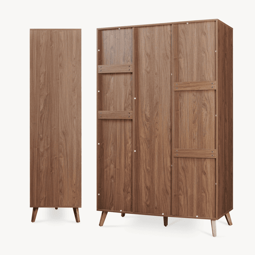 Roupeiro Norg 2 portas 2 varões 5 compartimentos 191x80x52 cm Aspecto nogueira en.casa