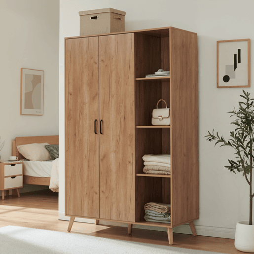 Roupeiro Norg 2 portas 1 varão 8 compartimentos 191x80x52 cm Aspecto carvalho en.casa