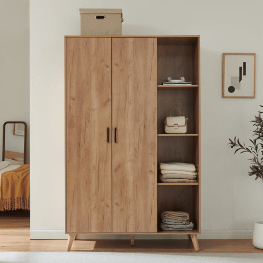 Roupeiro Norg 2 portas 1 varão 8 compartimentos 191x80x52 cm Aspecto carvalho en.casa