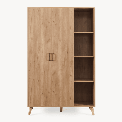 Roupeiro Norg 2 portas 1 varão 8 compartimentos 191x80x52 cm Aspecto carvalho en.casa