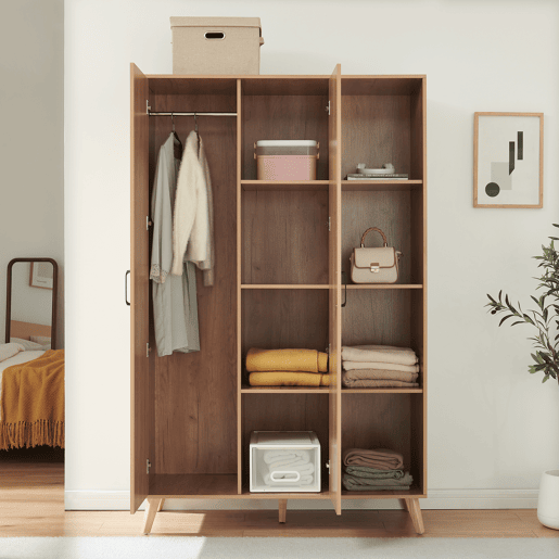 Roupeiro Norg 2 portas 1 varão 8 compartimentos 191x80x52 cm Aspecto carvalho en.casa