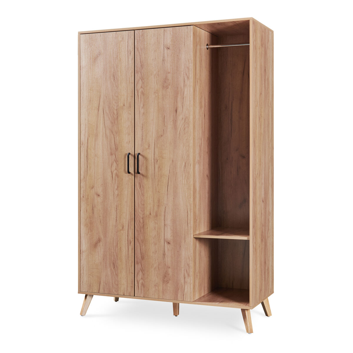 Armario Norg 2 puertas 2 barras 5 compartimentos [en.casa] 120 Roble