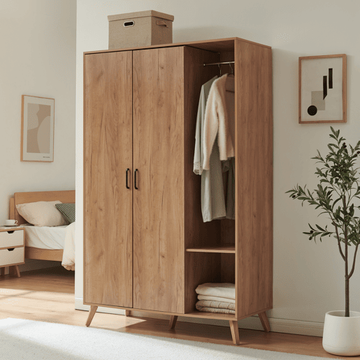 Roupeiro Norg 2 portas 2 varões 5 compartimentos 191x80x52 cm Aspecto carvalho en.casa