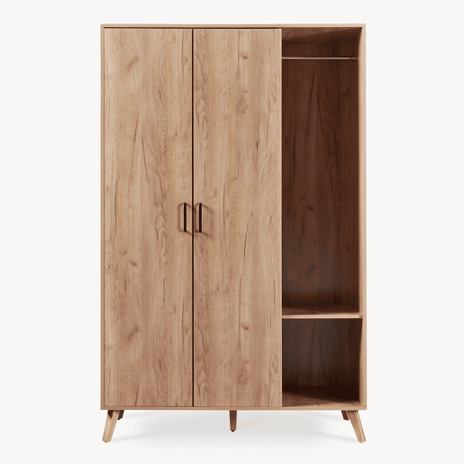 Roupeiro Norg 2 portas 2 varões 5 compartimentos 191x80x52 cm Aspecto carvalho en.casa