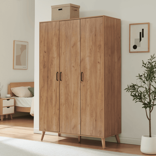 Roupeiro Norg 3 portas 1 varão 4 compartimentos 191x120x52 cm Aspecto carvalho en.casa