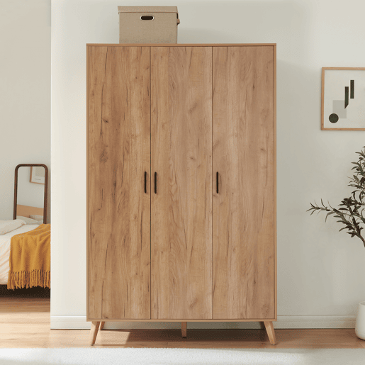 Roupeiro Norg 3 portas 1 varão 4 compartimentos 191x120x52 cm Aspecto carvalho en.casa