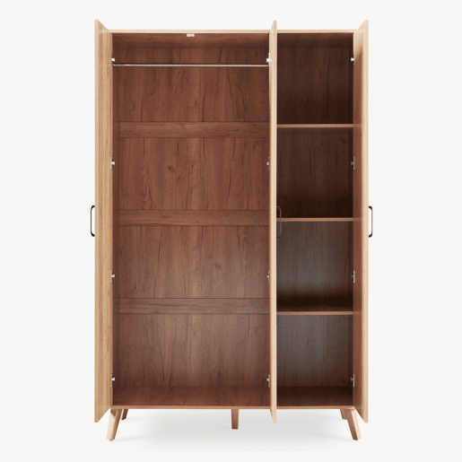 Roupeiro Norg 3 portas 1 varão 4 compartimentos 191x120x52 cm Aspecto carvalho en.casa