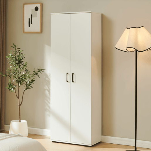Armário multifuncional Chalvefted com 2 portas e compartimento para vassouras 175x60x35 cm Branco en.casa Armário multifuncional Chalvefted com 2 portas e compartimento para vassouras 175x60x35 cm Branco en.casa