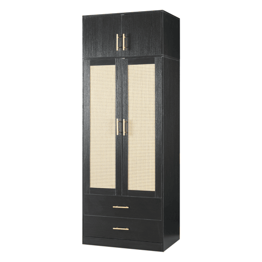 Roupeiro Larundi 4 portas 1 varão 2 gavetas 216x80x52cm Preto  Carvalho en.casa