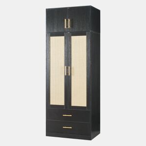 Roupeiro Larundi 4 portas 1 varão 2 gavetas 216x80x52cm Preto  Carvalho en.casa