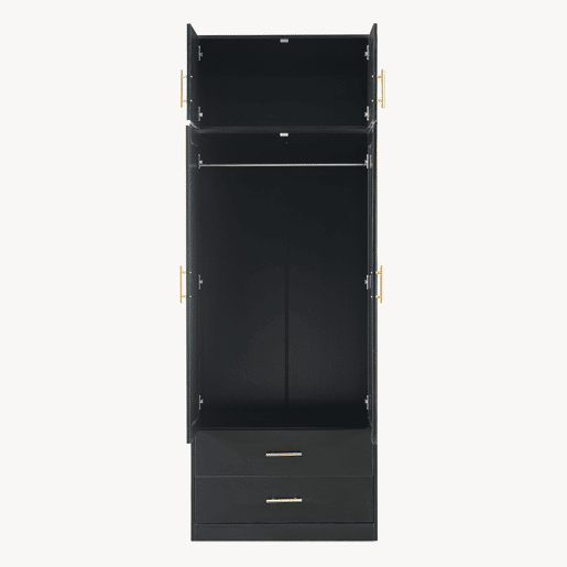 Roupeiro Larundi 4 portas 1 varão 2 gavetas 216x80x52cm Preto  Carvalho en.casa