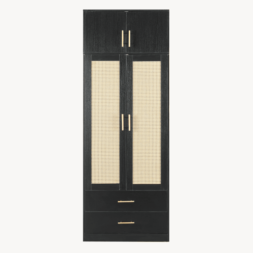 Roupeiro Larundi 4 portas 1 varão 2 gavetas 216x80x52cm Preto  Carvalho en.casa