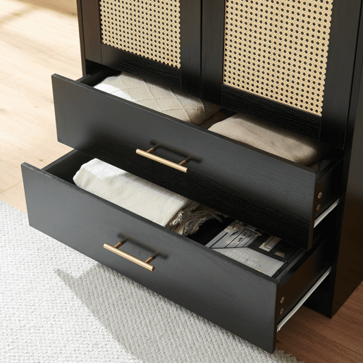 Roupeiro Larundi 4 portas 1 varão 2 gavetas 216x80x52cm Preto  Carvalho en.casa